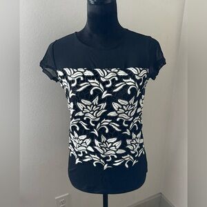 INC International Concepts Black and White Floral embroidered mesh Top Sz PP